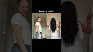 Who has better curls? #hair #curlyhair #funny #youtubeshorts #shorts #viralvideo #bald