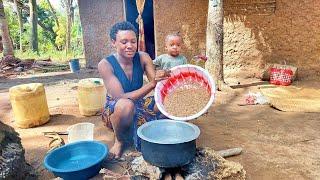 African village life Cooking Most Organic Lentils Food For Lunch By Single mother