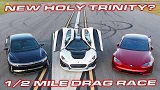 HOW TO BEAT A SAPPHIRE * 1,914 HP Rimac Nevera vs Tesla Plaid vs Lucid Sapphire 1/2 Mile Race