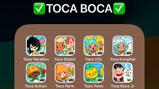 Toca School, Toca Farm, Toca Town, Toca Boca Junior, Toca World,Toca Vacation,Toca Stable,Toca City