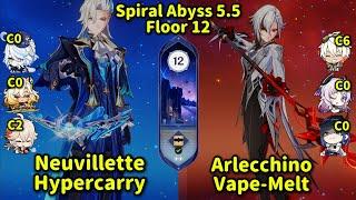 NEW Spiral Abyss 5.5 | C0 Neuvillette Hypercarry & C1 Arlecchino Vape Melt | Genshin Impact