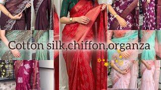 Organza,chiffon,Ajrakh print ,Cotton silk saree Collections...