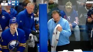 Buffalo Sabres' analyst Rob Ray struck in face above eye by puck vs. New York Rangers