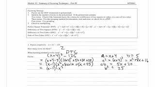 Summary of Factoring Techniques Part 3 - MTH 0661