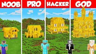 Gold House Build Battle Challenge - Noob vs Pro vs Hacker vs God - Minecraft Animation