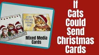 Mixed Media CHRISTMAS CARDS Tutorial #artjournal  #christmascards #christmasdecor #christmascats