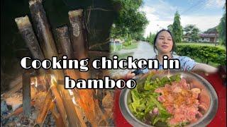 Cooking chicken inside the bamboo village style || village vlog