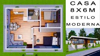 Plano de casa 8x6 metros moderna | Desain rumah 8x6 | House design 8x6