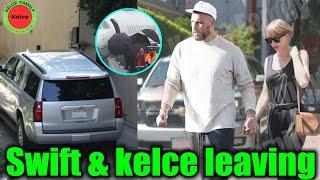 Travis Kelce holds hands with Girlfriend Taylor Swift leaving Pinehurst resort in North Carolina