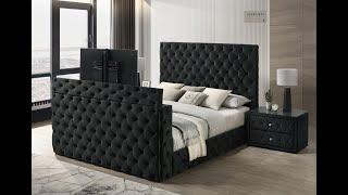 Morcote Black Velvet Bed With TV Stand