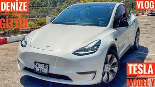 TESLA MODEL Y İLE DENİZE GİTTİK! | 250 LİRAYA GÜNÜ BİRLİK TATİL | AİLECEK YOL VLOG