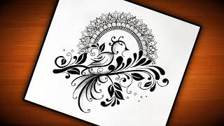 How to draw mandala art easy|Bird drawing|Bird art with Mandala drawing @VennilaYLCreations