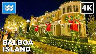 [4K]  Balboa Island, Newport Beach, California - Christmas Walking Tour - Boat Parade Night 