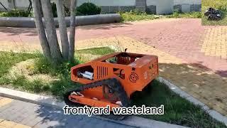 remote controlled tracked tank lawnmower made by Vigorun Tech, Vigorun remote operated lawn trimmer