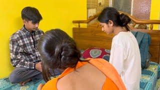 When teacher came to teach two long hair girls then he played with their long hair || Long hair play