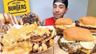 MUKBANG EATING Easy Street Burgers Saucy Double Burger, Loaded Wild Fries, Nutella Donut