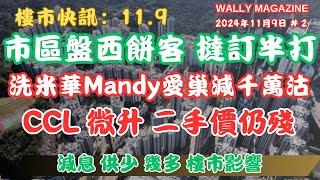 西餅客一次過撻訂全部單位、洗米華 Mandy Lieu 愛巢放兩年，劈價千萬才能賣出。CCL 微升，二手價唔見好轉。美港減息。