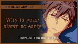 Sleepy boyfriend doesn't want you to go (ASMR RP M4A)  [morning] [cuddles] [kisses]