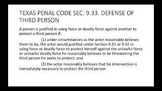 TEXAS PENAL CODE SEC  9 33  DEFENSE OF THIRD PERSON