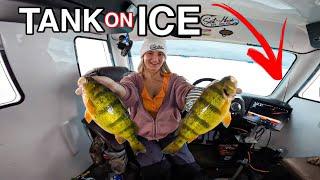 ICE FISHING In A $100,000 DOLLAR MACHINE Made Just For Chasing fish!!! (TANK ON ICE!!)