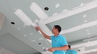 Hướng dẫn thi công xử lý mối nối trần thạch cao dán băng keo trét bột chống nứt kỹ thuật điêu luyện