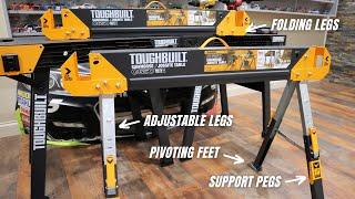 TOUGHBUILT Sawhorse C650 | Best Folding Sawhorse with Pivoting Feet and Adjustable Legs #toughbuilt