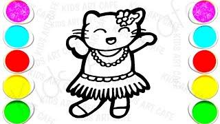 Hello Kitty With Beautiful Frock Drawing and Coloring for kids and toddlers