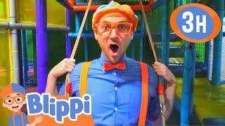 Blippi Rides a Swing in an Indoor Playground! | 3 HOURS OF BLIPPI TOYS!