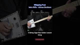 Whipping Post Intro Riffs by The allman Brothers 3 String Cigar Box Guitar (No Chat) Lesson  #shorts