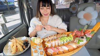 Real Mukbang, Lots of Sushi, Crispy Tempura, Udon Noodle Soup, Japanese Food ASMR