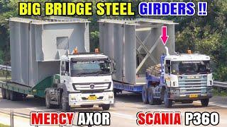 HEAVY DUTY TRUCK !! MERCY AXOR, SCANIA P360 Moving Bridge Steel Girder, On CIPALI Tol Road