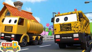 "Farm vehicles harvest carrot- -Tank truck; Tractor, harvester and dump truck for kids "