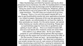 Duckduckgo API getting search results