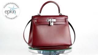 Hermes Kelly 28CM Black Box Calf Leather Tote Rouge H Handbag Bag Silver HW