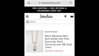 Neiman Marcus David Yurman Momento Mori Skull Amulet with Pavé Diamonds, Black Diamonds, 18K Part 2.