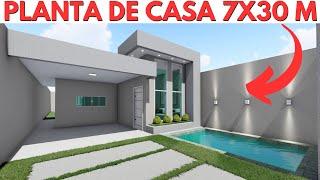 PLANTA DE CASA 7x30 METROS COM 3 QUARTOS (1 SUÍTE)!