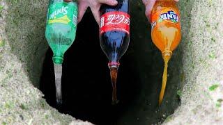 Experiment: Coca Cola, Fanta, Sprite, vs Mentos in Holes Underground | jankariyus