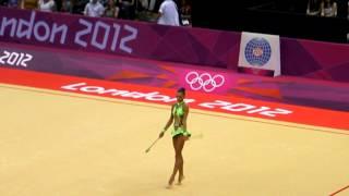 Russian rhythmic gymnast Daria Dmitrieva in the finals of the the London 2012 Olympics. (clubs)