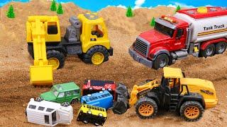 Bridge Construction Vehicles Excavator Crane Truck and Rescue Police Car | ENJO Car Toys