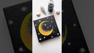 Easy moon painting for beginners on mini canvas  #art #shorts #artshorts