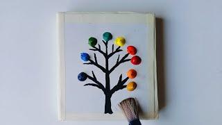 Easy 3- step rainbow Tree painting in 5 minutes / simple acrylic painting for beginners'