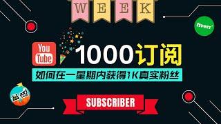 如何在一星期内获得1000个订阅，Youtube快速增加订阅的方法｜免费且快速增加油管粉丝的方法，操作简单Youtube快速获得粉丝和观看时长｜5种方法帮你快速开通YouTube合作伙伴计划