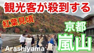 2024年12月1日 外国人観光客殺到で大混雑する紅葉見頃の嵐山を歩く Walking around Arashiyama, Kyoto 【4K】