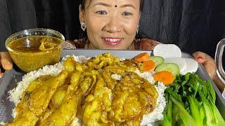 खसीको जाली बोसोर मासु भात|Mutton Oily Fat Curry Eating With Rice,Salad&Chinese Saag|Rubi Rai Mukbang