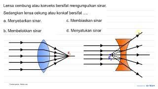 Lensa cembung atau konveks bersifat mengumpulkan sinar. Sedangkan lensa cekung atau konkaf bersif...