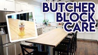 HOW TO MAINTAIN BUTCHER BLOCK COUNTERTOPS  BUTCHER BLOCK CARE AND MAINTENANCE  WHITE KITCHEN