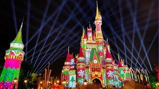 New Holiday Projections on Cinderella Castle at The Magic Kingdom 2020 - All Designs and Transitions