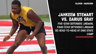 5-star 2026 DT Jahkeem Stewart competes against 4-star '26 OL Darius Gray at OSU recruiting camp
