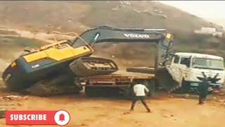 Poclain Excavator truck up accident