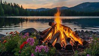 Smooth Spring Jazz  Gentle Jazz Music at Lakeside Camp Fire Ambience for Mood Booster, Study